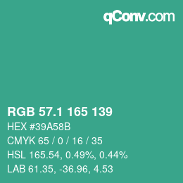 カラーコード: RGB 57.1 165 139 | qconv.com