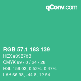 カラーコード: RGB 57.1 183 139 | qconv.com