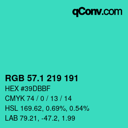 カラーコード: RGB 57.1 219 191 | qconv.com