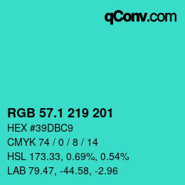 カラーコード: RGB 57.1 219 201 | qconv.com