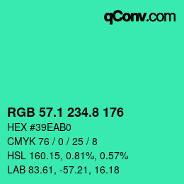 カラーコード: RGB 57.1 234.8 176 | qconv.com
