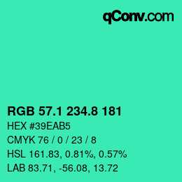 カラーコード: RGB 57.1 234.8 181 | qconv.com