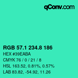 カラーコード: RGB 57.1 234.8 186 | qconv.com