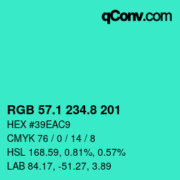 カラーコード: RGB 57.1 234.8 201 | qconv.com