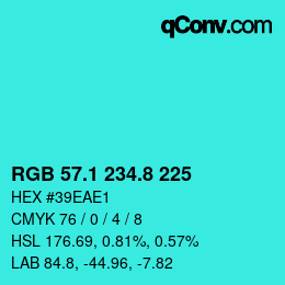 カラーコード: RGB 57.1 234.8 225 | qconv.com