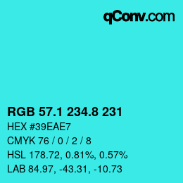 カラーコード: RGB 57.1 234.8 231 | qconv.com