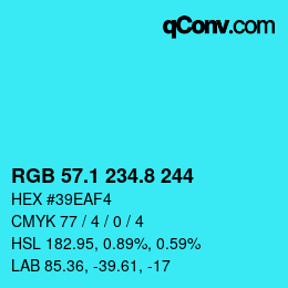 カラーコード: RGB 57.1 234.8 244 | qconv.com