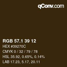カラーコード: RGB 57.1 39 12 | qconv.com