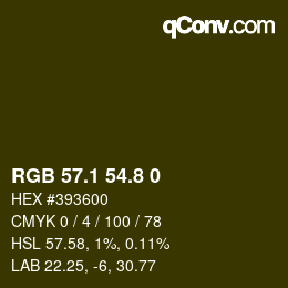 Farbcode: RGB 57.1 54.8 0 | qconv.com