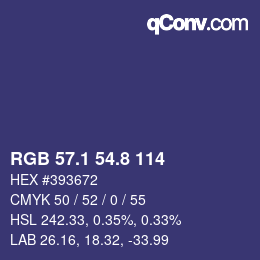Farbcode: RGB 57.1 54.8 114 | qconv.com
