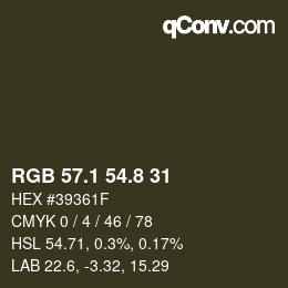 Color code: RGB 57.1 54.8 31 | qconv.com
