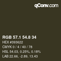 カラーコード: RGB 57.1 54.8 34 | qconv.com