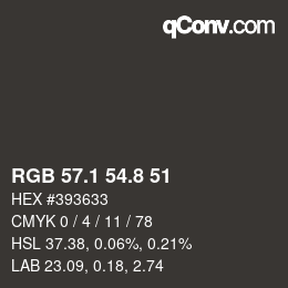 Color code: RGB 57.1 54.8 51 | qconv.com