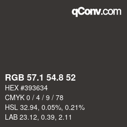 Color code: RGB 57.1 54.8 52 | qconv.com
