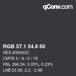 Color code: RGB 57.1 54.8 60 | qconv.com