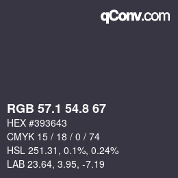 カラーコード: RGB 57.1 54.8 67 | qconv.com
