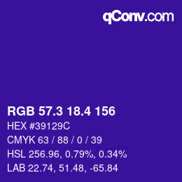 カラーコード: RGB 57.3 18.4 156 | qconv.com