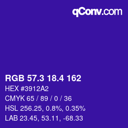 カラーコード: RGB 57.3 18.4 162 | qconv.com