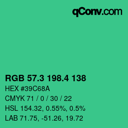 カラーコード: RGB 57.3 198.4 138 | qconv.com
