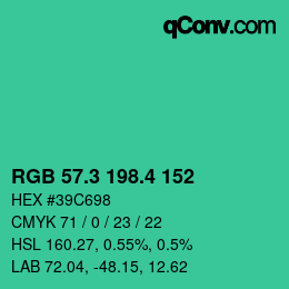 カラーコード: RGB 57.3 198.4 152 | qconv.com