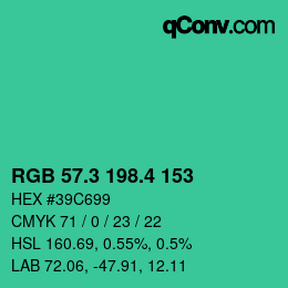 カラーコード: RGB 57.3 198.4 153 | qconv.com