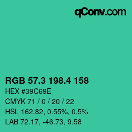カラーコード: RGB 57.3 198.4 158 | qconv.com
