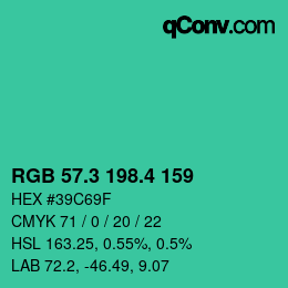 カラーコード: RGB 57.3 198.4 159 | qconv.com
