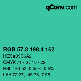 カラーコード: RGB 57.3 198.4 162 | qconv.com