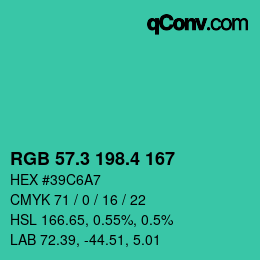 カラーコード: RGB 57.3 198.4 167 | qconv.com