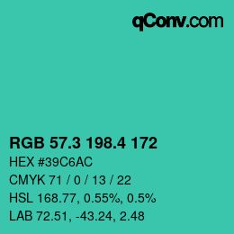 カラーコード: RGB 57.3 198.4 172 | qconv.com