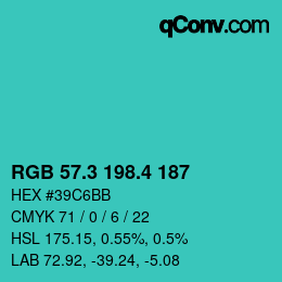 カラーコード: RGB 57.3 198.4 187 | qconv.com