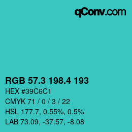 カラーコード: RGB 57.3 198.4 193 | qconv.com
