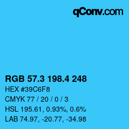 カラーコード: RGB 57.3 198.4 248 | qconv.com