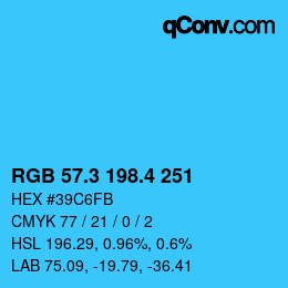 カラーコード: RGB 57.3 198.4 251 | qconv.com