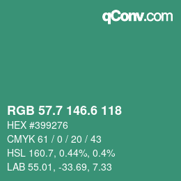 カラーコード: RGB 57.7 146.6 118 | qconv.com