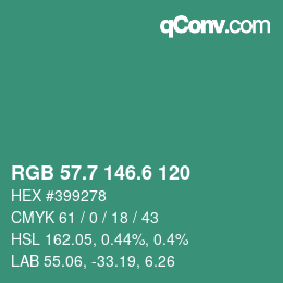 カラーコード: RGB 57.7 146.6 120 | qconv.com