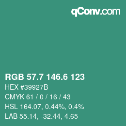 カラーコード: RGB 57.7 146.6 123 | qconv.com