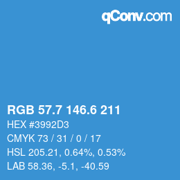 カラーコード: RGB 57.7 146.6 211 | qconv.com