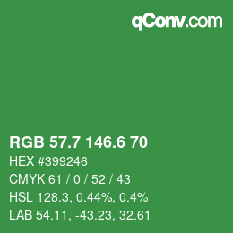 カラーコード: RGB 57.7 146.6 70 | qconv.com