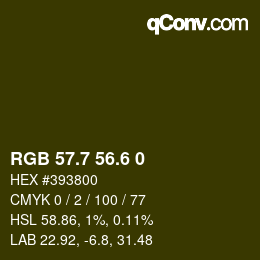 カラーコード: RGB 57.7 56.6 0 | qconv.com