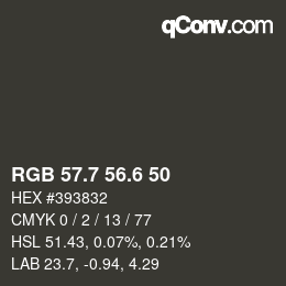 カラーコード: RGB 57.7 56.6 50 | qconv.com