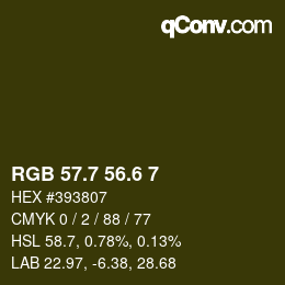 カラーコード: RGB 57.7 56.6 7 | qconv.com