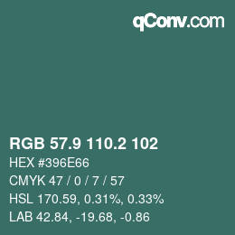 カラーコード: RGB 57.9 110.2 102 | qconv.com