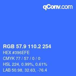 カラーコード: RGB 57.9 110.2 254 | qconv.com