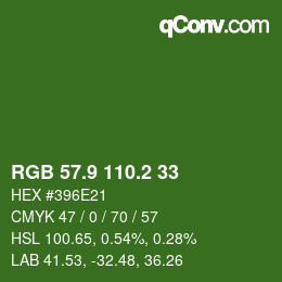カラーコード: RGB 57.9 110.2 33 | qconv.com
