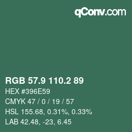 カラーコード: RGB 57.9 110.2 89 | qconv.com