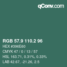カラーコード: RGB 57.9 110.2 96 | qconv.com