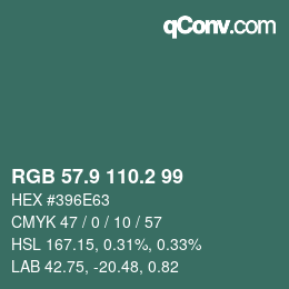 カラーコード: RGB 57.9 110.2 99 | qconv.com