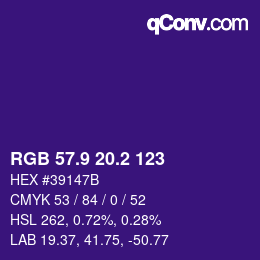 カラーコード: RGB 57.9 20.2 123 | qconv.com