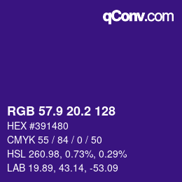 カラーコード: RGB 57.9 20.2 128 | qconv.com